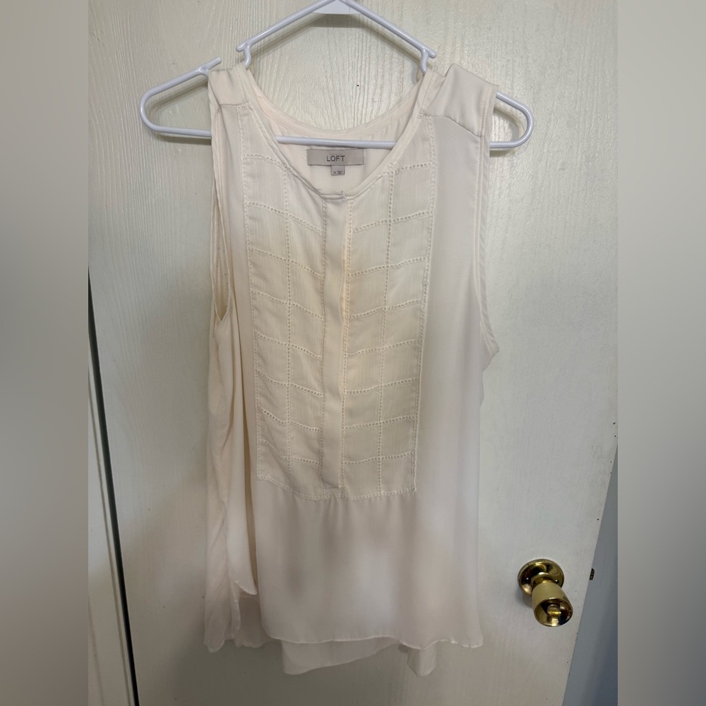 LOFT Cream Blouse - sleeveless mixed media tunic - Size XL